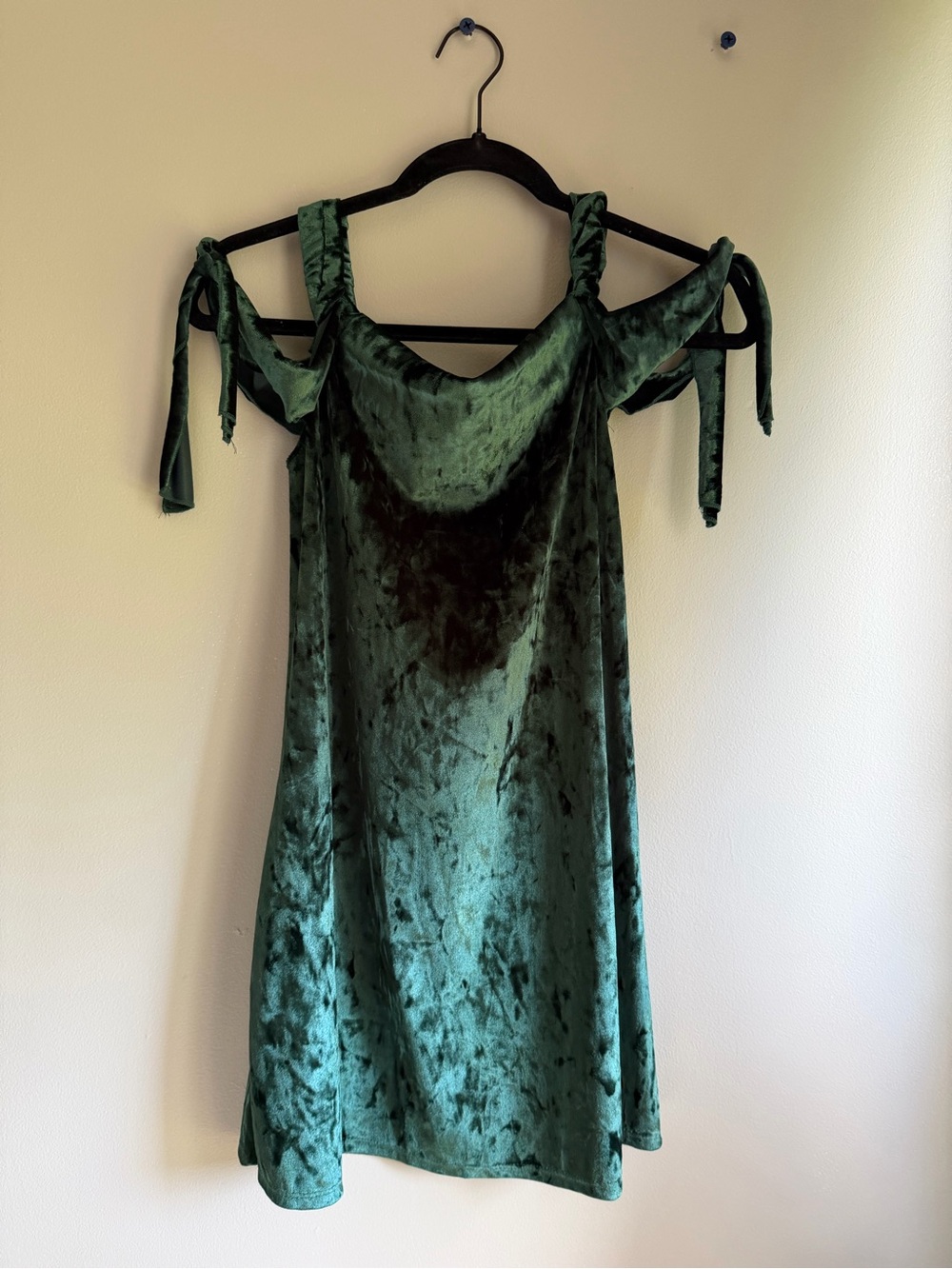Green Velvet Tie-Shoulder Slip Dress